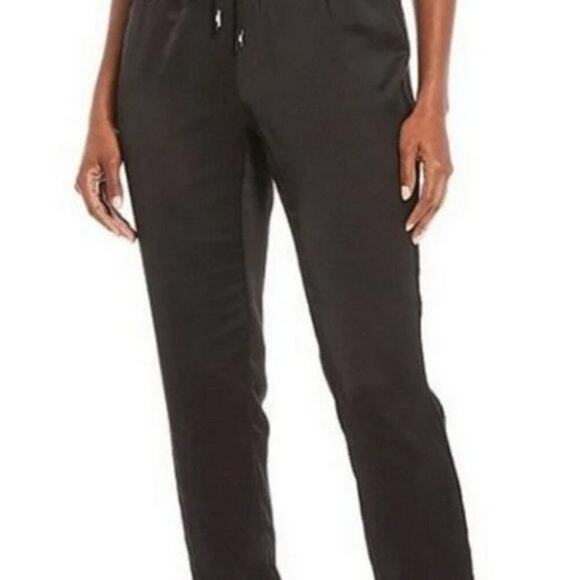 Karl Lagerfeld Satin Joggers Lace Trim Crepe Back Drawstring Waist Pants M - Picture 2 of 6